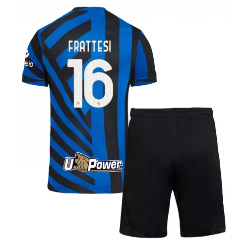 Otroški Nogometni dresi Inter Milan Davide Frattesi #16 Domači 2024-25 Kratek Rokav (+ Kratke hlače)